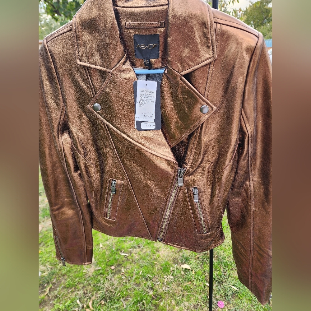 Beautiful gold leather bomber jacket